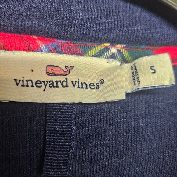 Vineyard Vines Blue 1/4 Zip Sweatshirt Pullover Plaid Shoulders - Picture 3 of 7